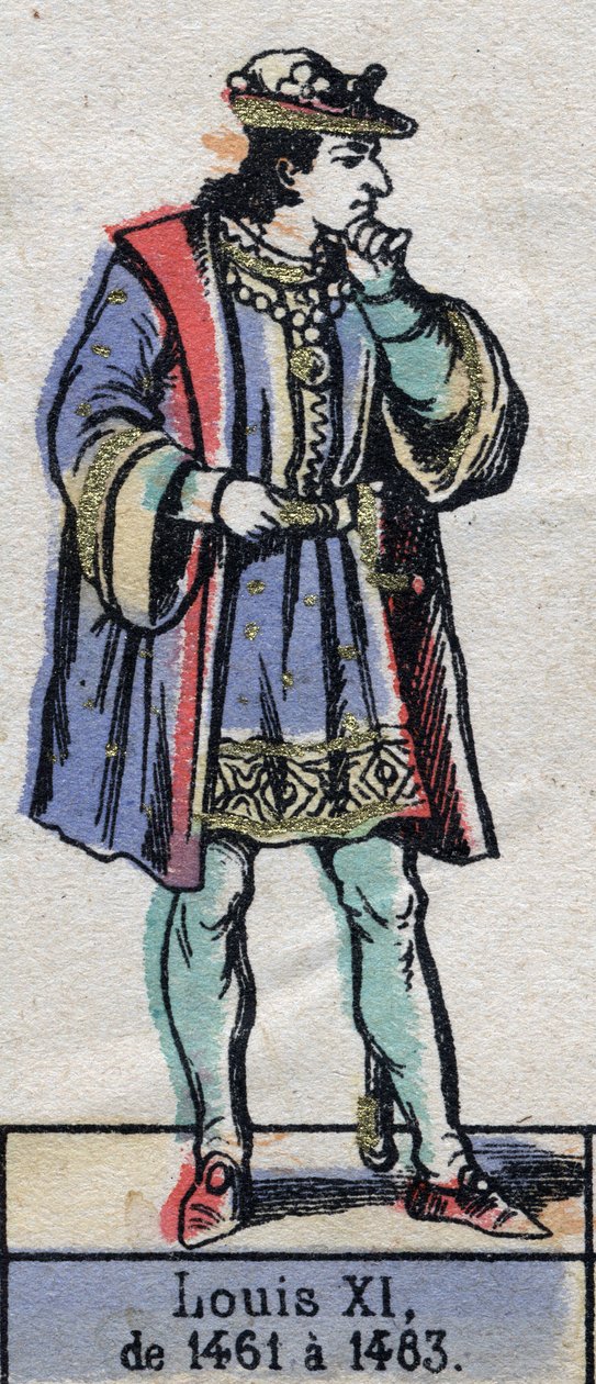 Portret van Lodewijk XI van Frankrijk, bekend als de Voorzichtige (Capetische dynastie). Illustratie eind 19e eeuw. door French School