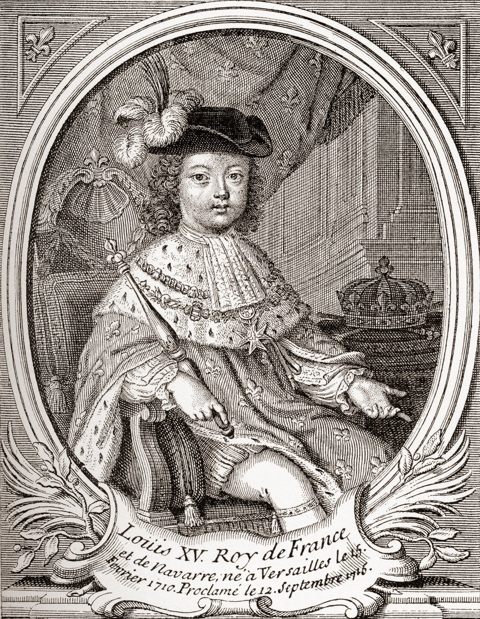 Portret van Lodewijk XV als kind, 1710-1774. Bourbon monarch die regeerde als koning van Frankrijk en Navarra. Uit Les Heures Libres, gepubliceerd 1908. door French School