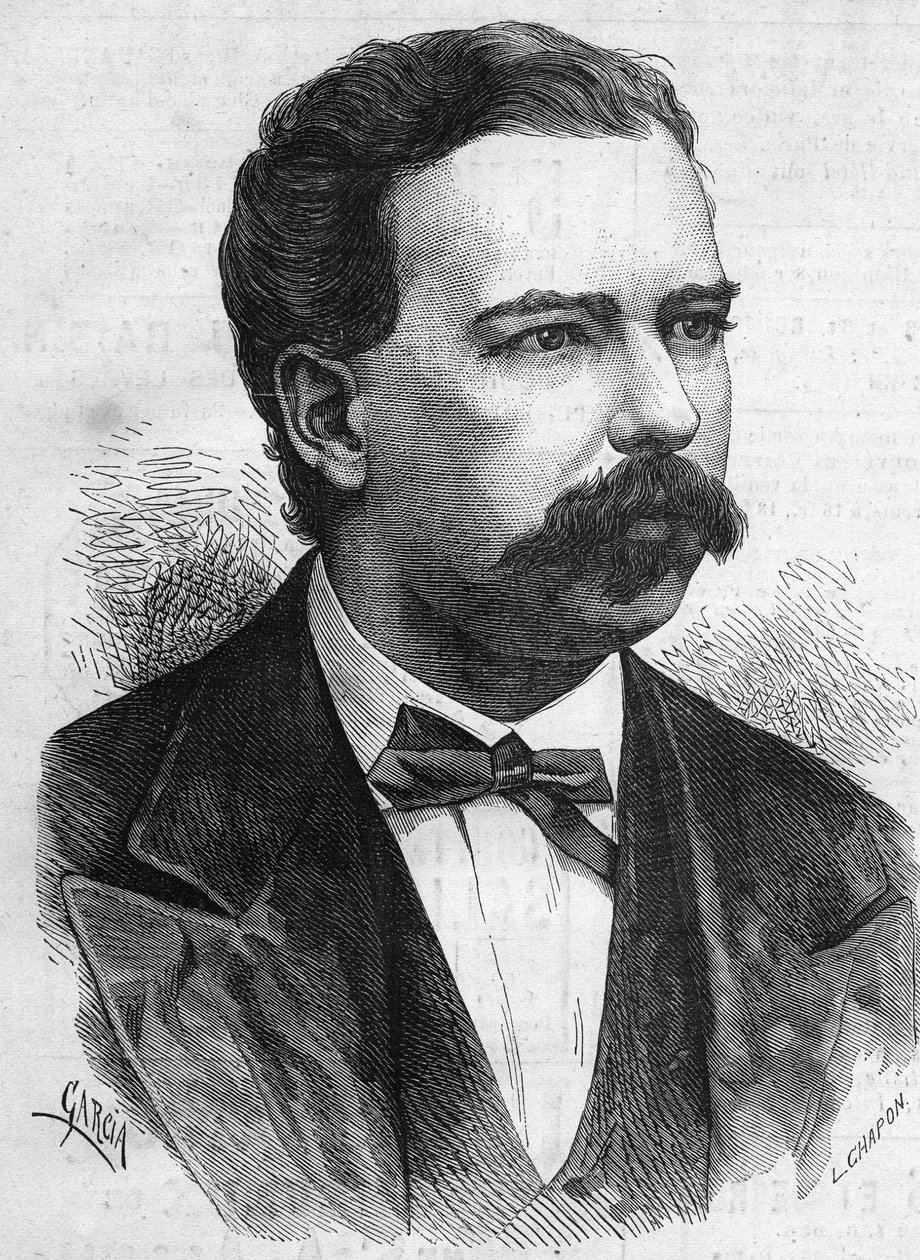 Portret van Manuel Pardo (1834-1878), president van Peru van 1872 tot 1876. Gravure in 