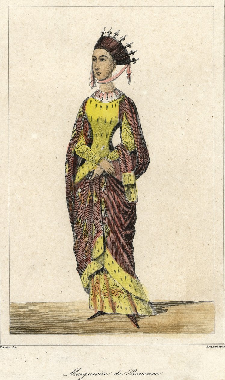 Portret van Marguerite de Provence (1221 - 1295), Koningin van Frankrijk, vrouw van Lodewijk IX. Gravure 19e eeuw. door French School
