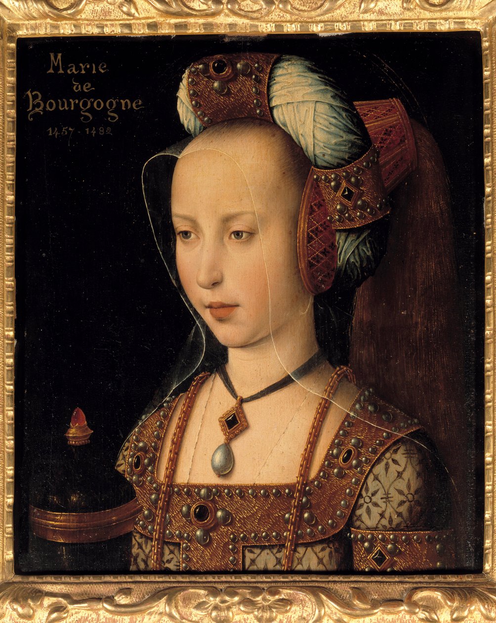 Portret van Maria van Bourgondië, hertogin en gravin van Bourgondië door French School
