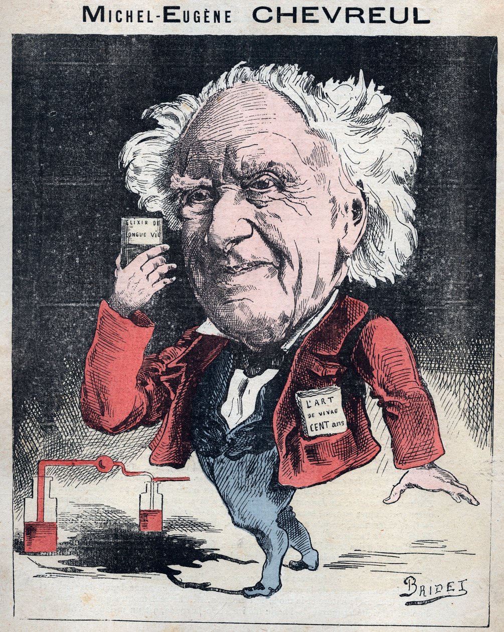 Portret van Michel Eugene Chevreul (1786-1889), Franse chemicus - Karikatuur door Bridet in 