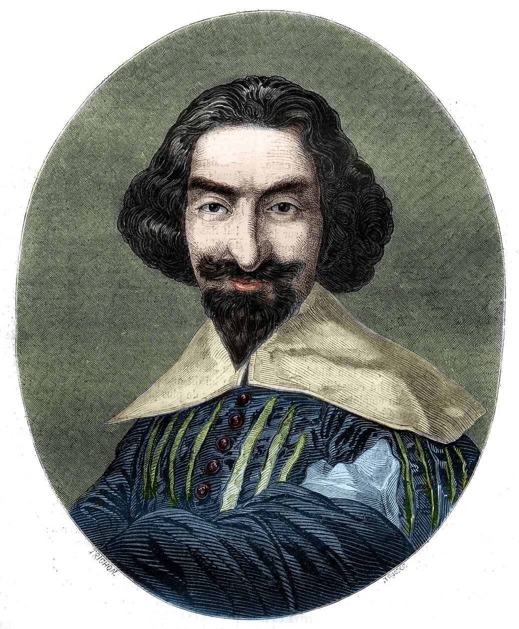 Portret van Miguel de Cervantes Saavedra, Spaanse schrijver. Gravure uit 1852 naar het schilderij van Velázquez. door French School