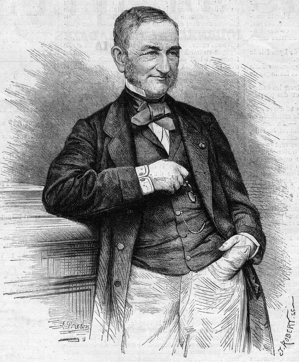 Portret van Moreau Chaslon, voorzitter van de raad van bestuur van Compagnie Generale des Omnibus (CGO). 19e eeuw. Gravure in 