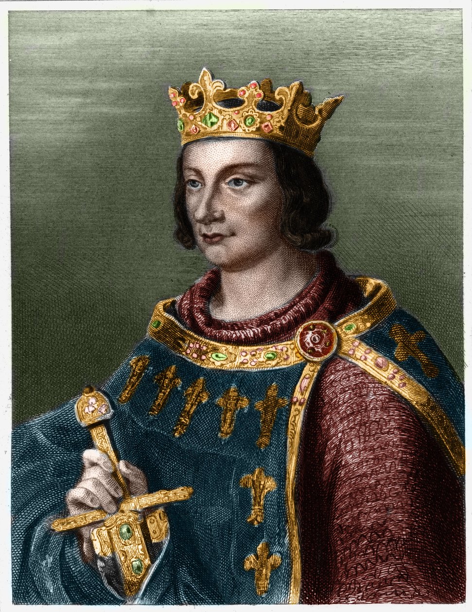 Portret van Filips III van Frankrijk, genaamd Philippe le Hardi (1245-1285) (dynastie van de Capetingen).- in "Histoire des Francais" door Lavallee, gravure, sd. door French School