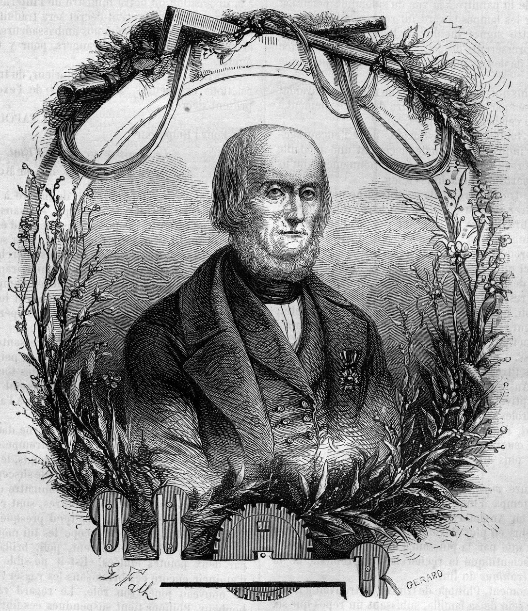 Portret van Philippe de Girard (1775-1845), Franse uitvinder en industrieel, uitvinder van de linnen spinmachine. Gravure uit 1866-1867. door French School