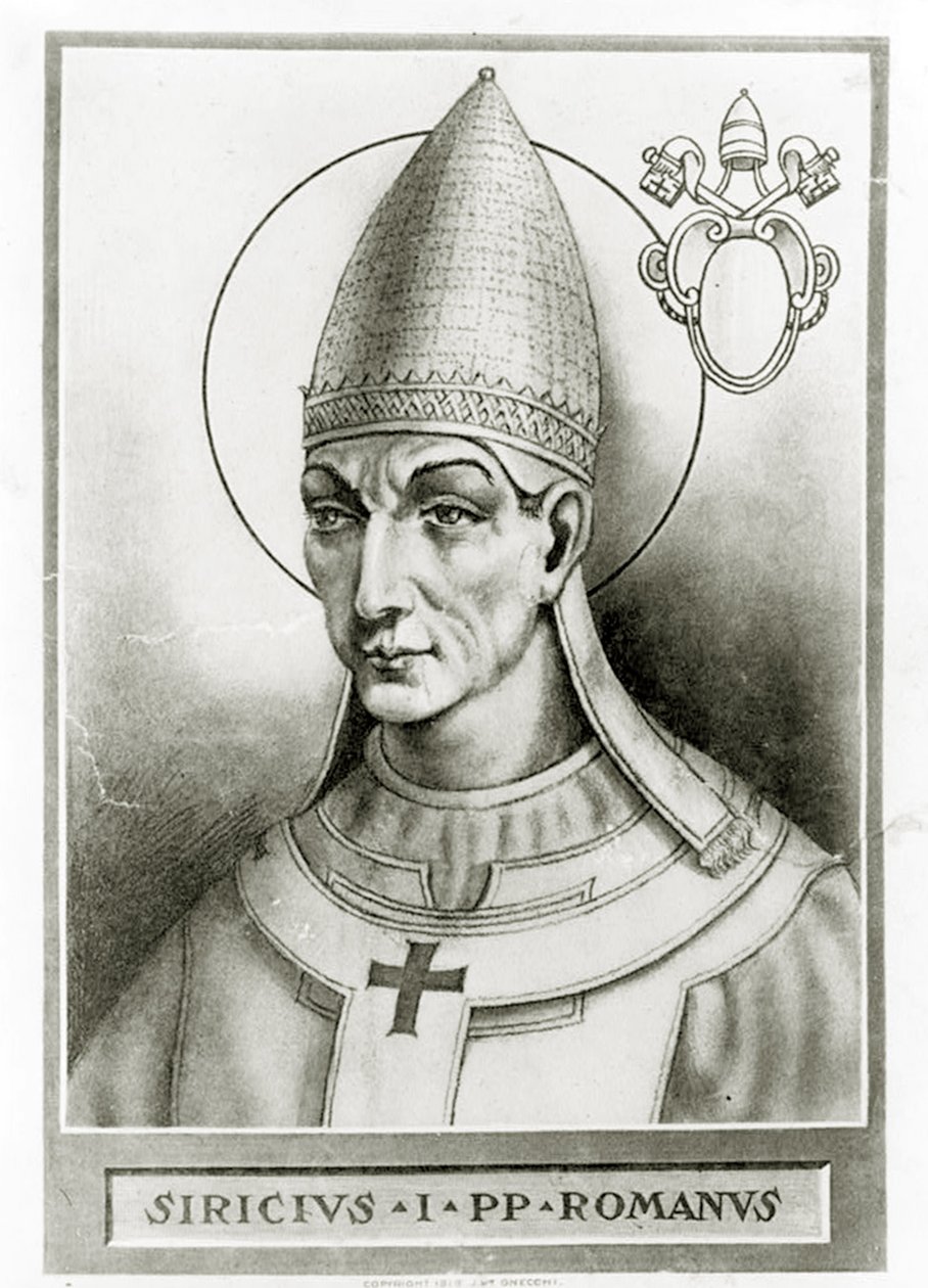 Portret van paus Siricius door French School