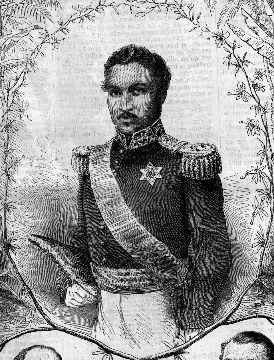 Portret van Radama II (1829-1863), koning van Madagaskar. Gravure in 