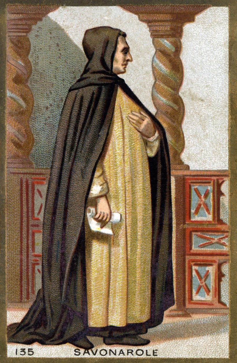 Portret van Savonarola (1452-1498) Girolamo Savonarola. Chromolithografie van het einde van de 19e eeuw door French School