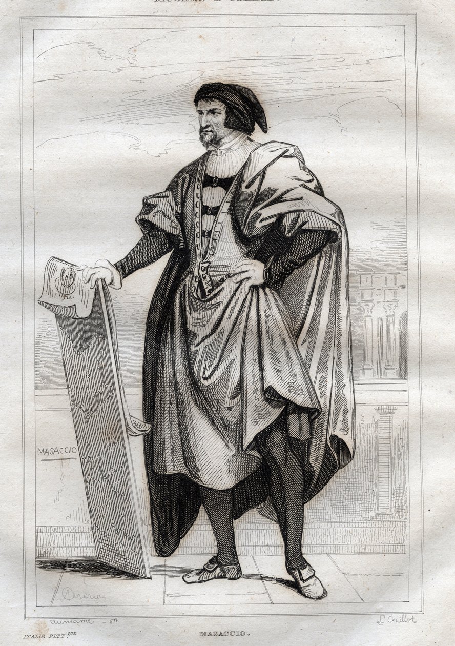 Portret van de Italiaanse schilder Masaccio (Tommaso di Giovanni Cassai) (1401-1428) - Gravure uit 