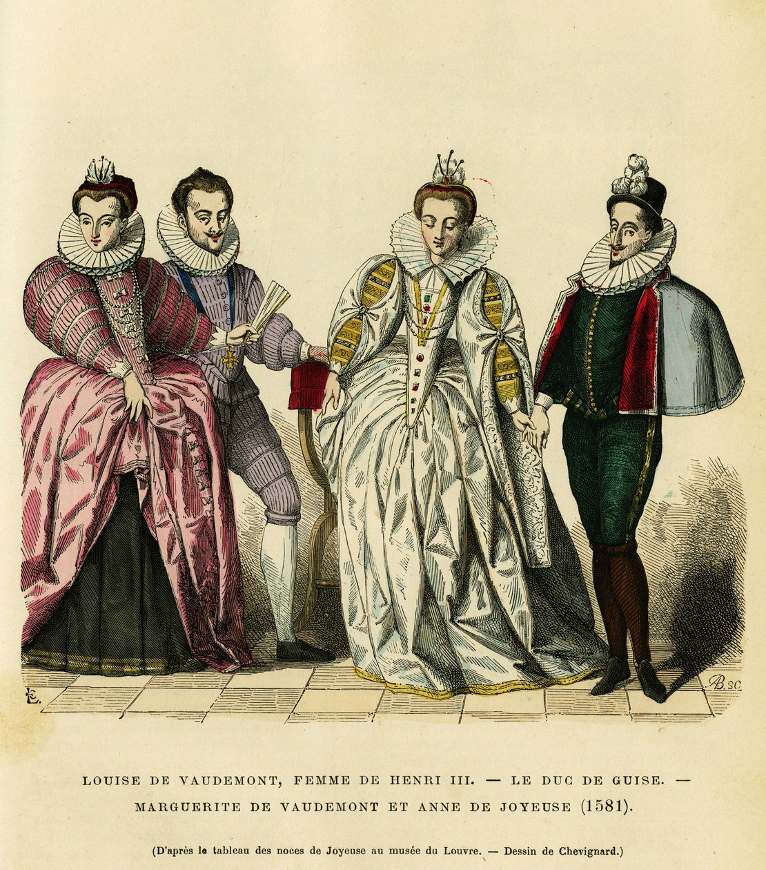 Portretten in 1581, van Louise de Vaudemont (1553-1601), Koningin van Frankrijk, echtgenote van Hendrik III (1551-1589), van de derde Hertog van Guise, Henri I, bekend als de Balafre (1549-1588), van Marguerite van Lorraine (1564-1625) dochter van de Graaf door French School