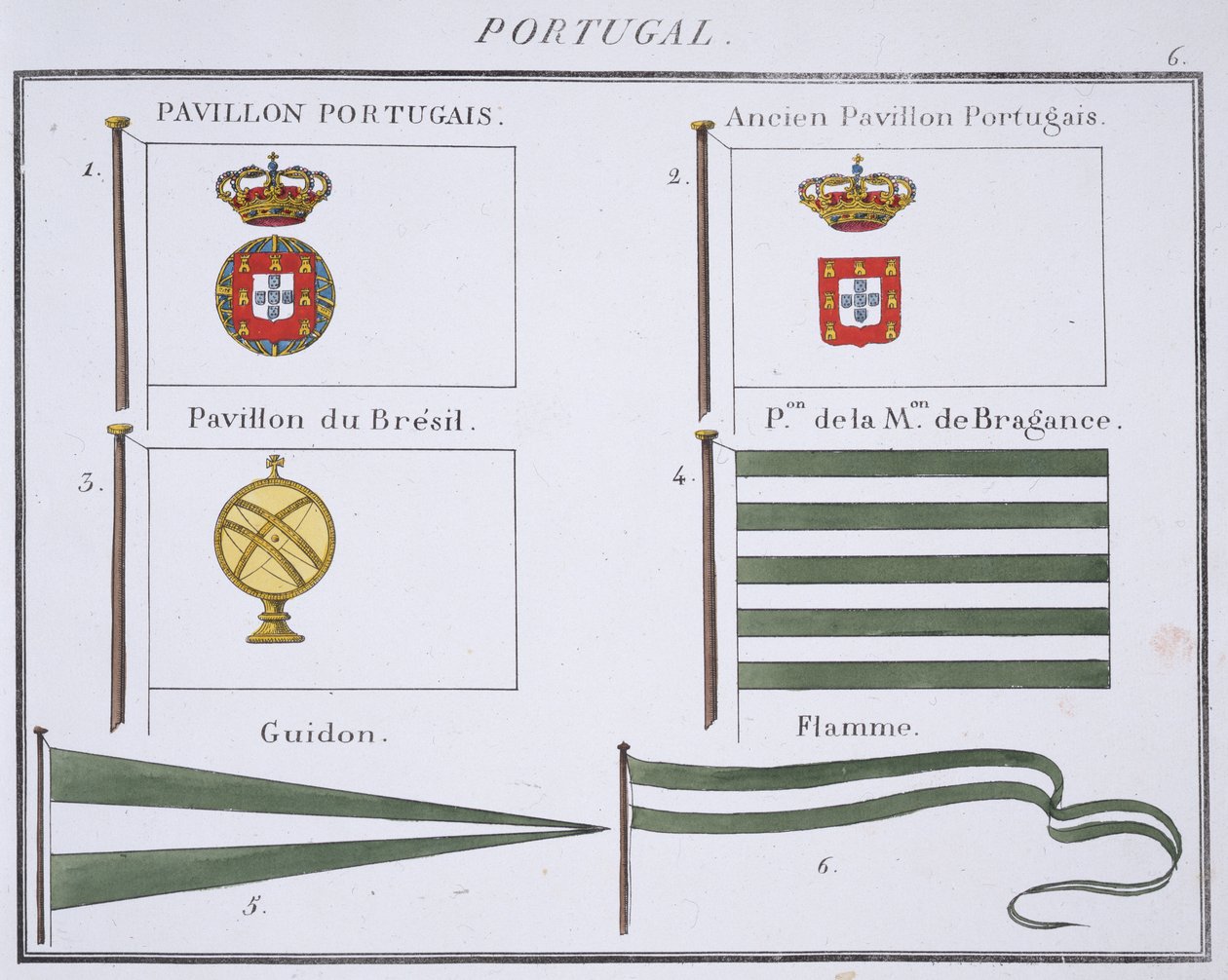 Portugese vlaggen, uit een Frans vlaggenboek, c.1819 door French School