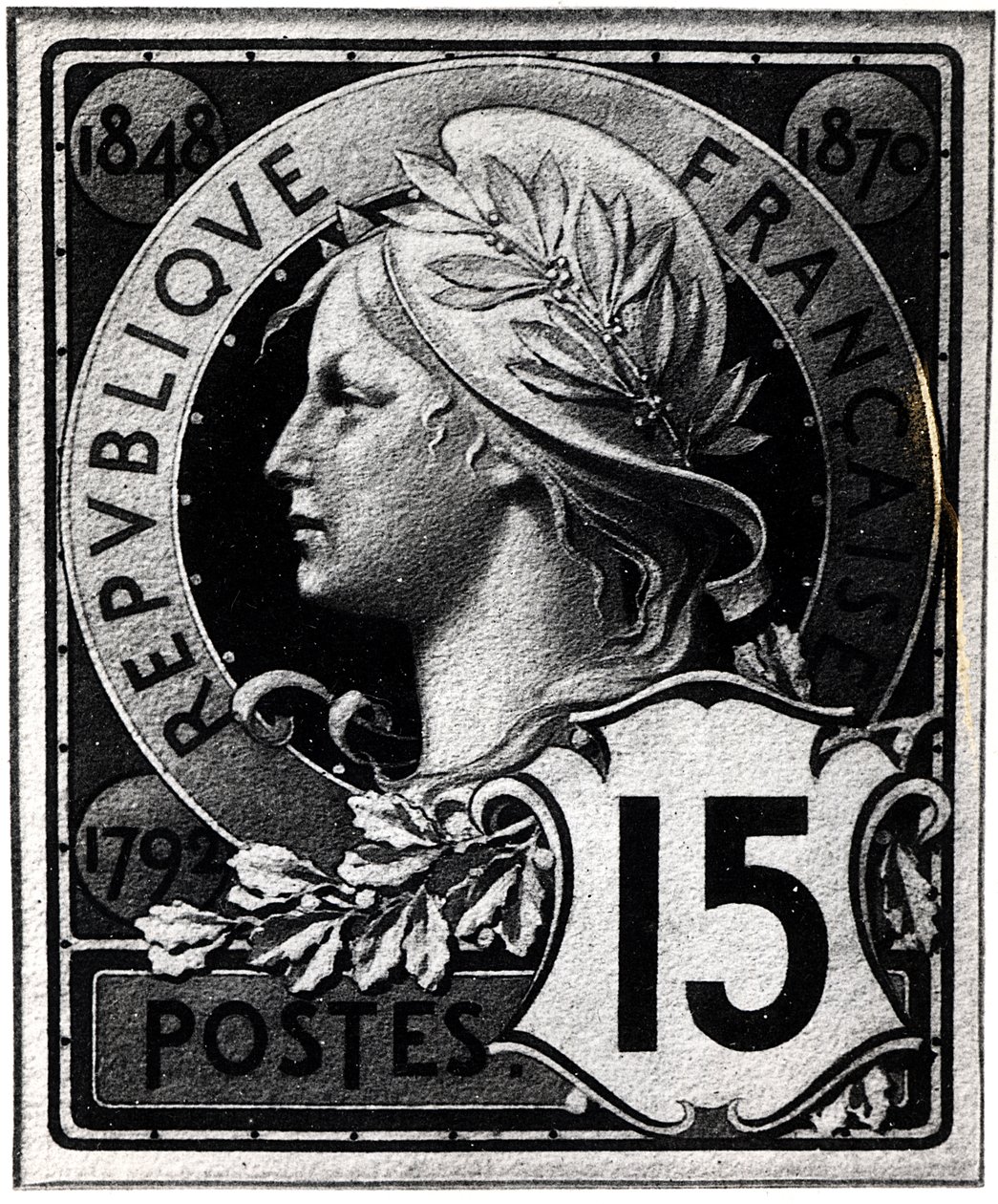 Postzegel met afbeelding van Marianne, de Officiële Vertegenwoordiging van de Franse Republiek, c. 1893 door French School