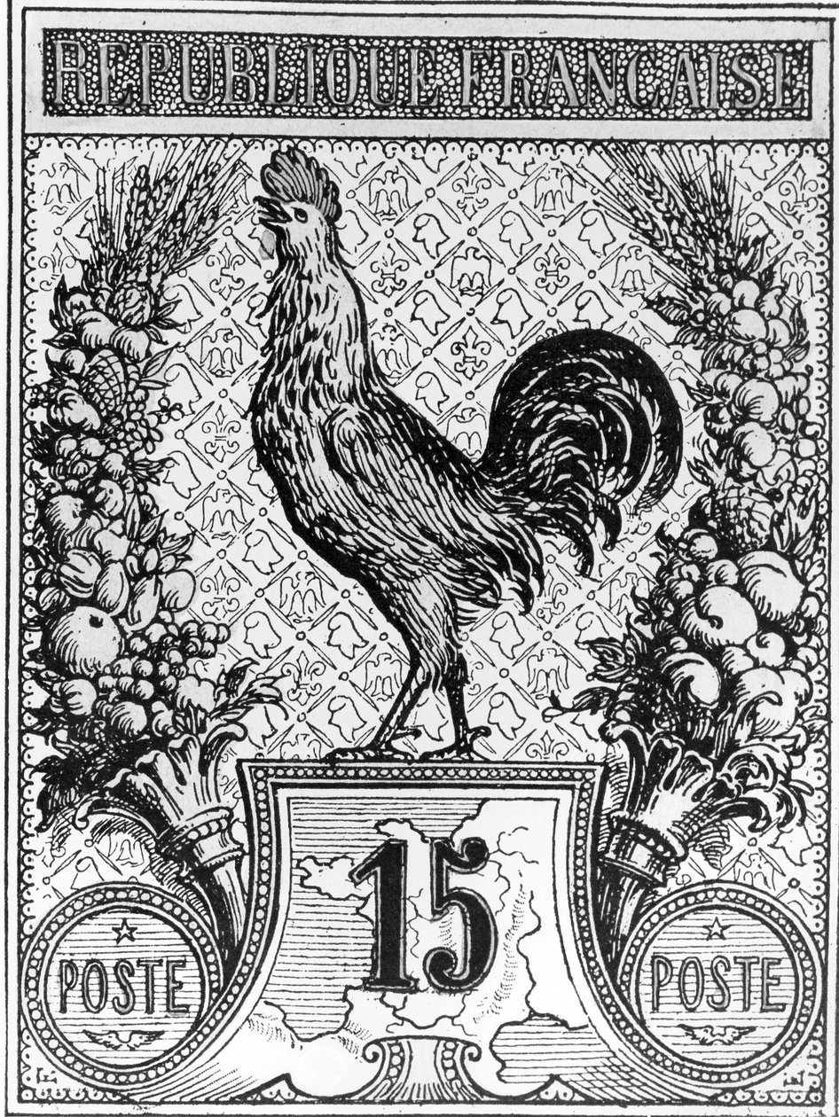 Postzegel met afbeelding van de Franse Haan, embleem van de Franse Republiek, eind 19e eeuw door French School