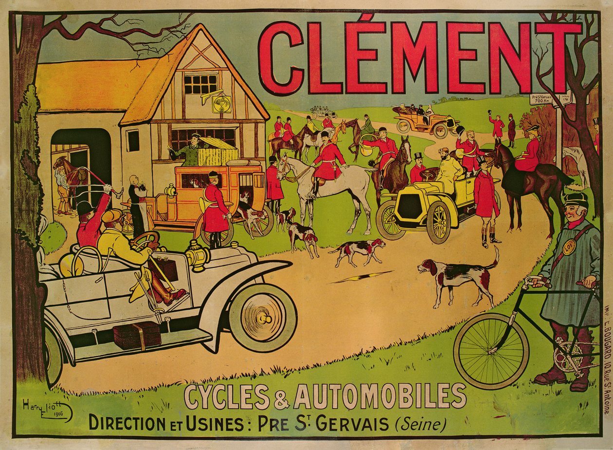 Poster die Cycles & motorcars Clement adverteert, Pré Saint-Gervais, 1906 door French School