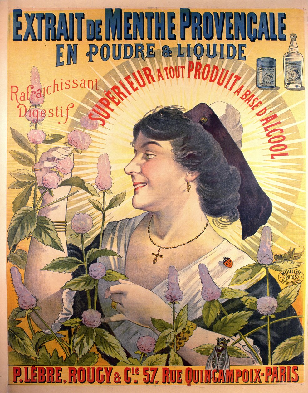 Poster die Extrait de Menthe Provencale Franse digestief aankondigt door French School