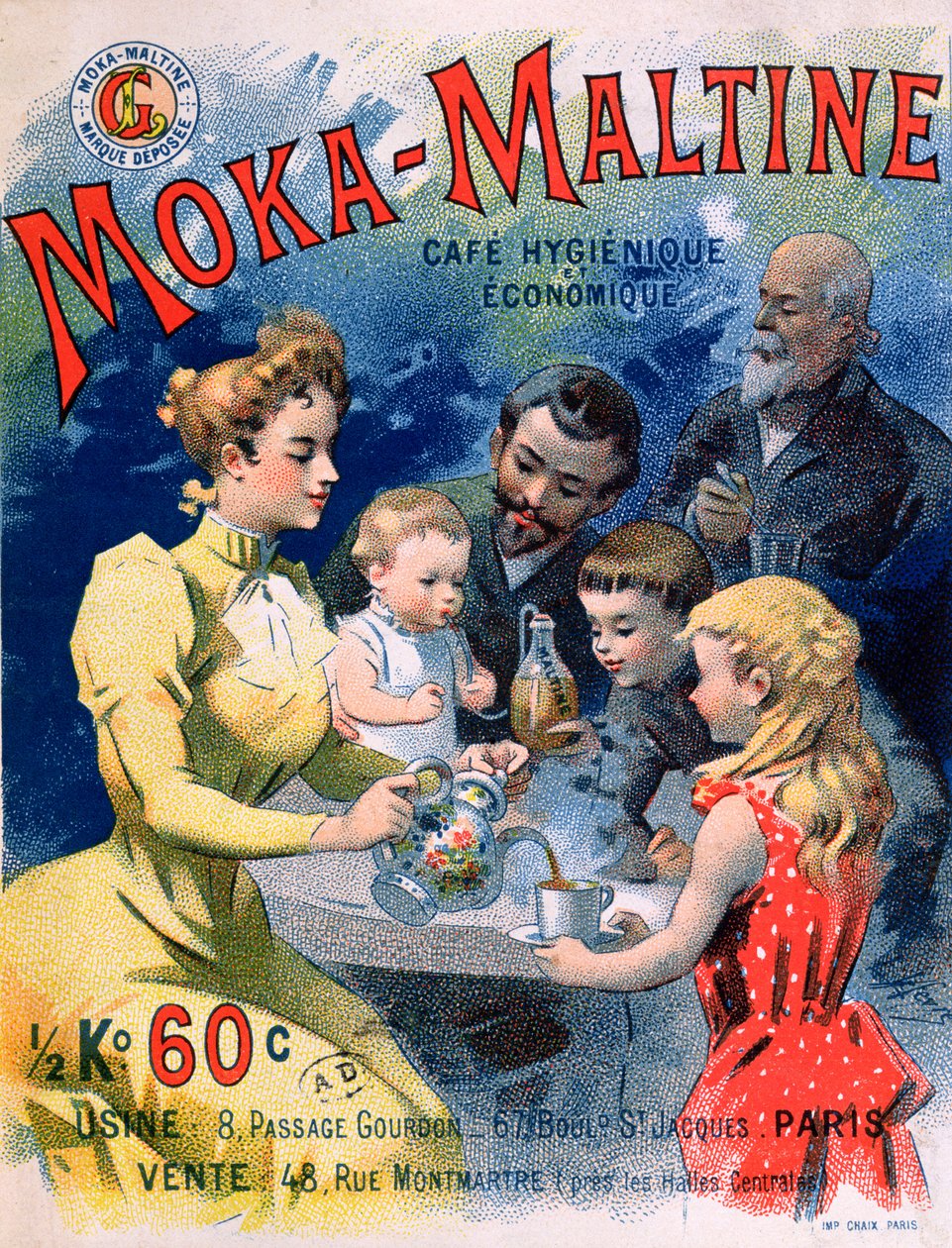 Poster die Moka-Maltine koffie adverteert, ca. 1900 door French School