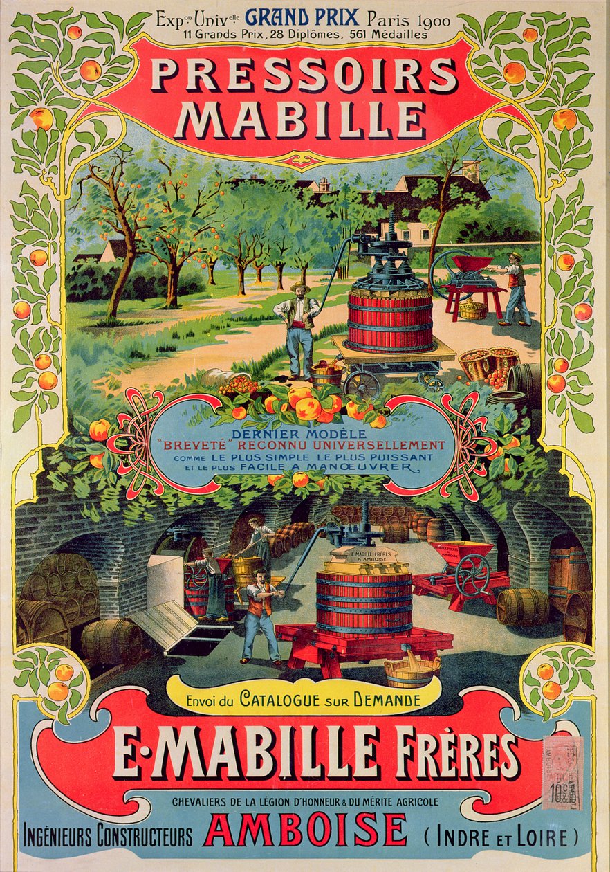 Poster die Pressoirs Mabille adverteert, op de Exposition Universelle, Parijs, 1900 door French School