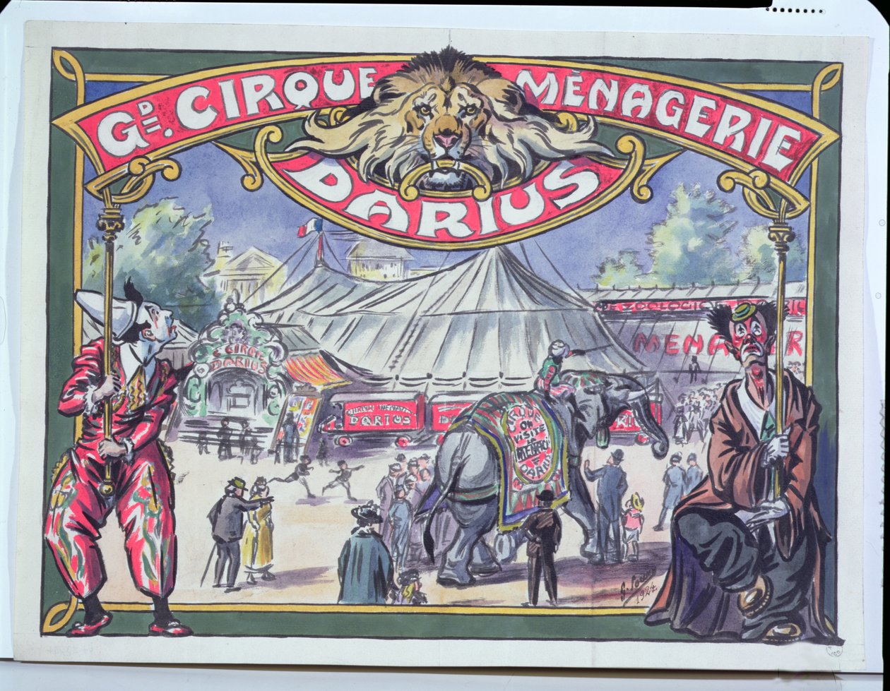 Poster die het Grand Cirque Menagerie Darius adverteert, 1924 door French School