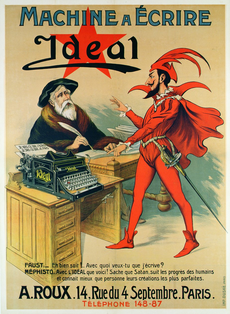 Poster die de Ideal typemachine adverteert door French School