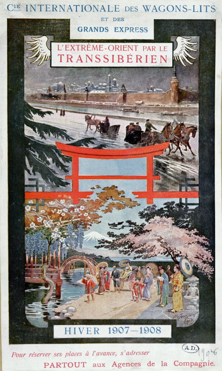 Poster ter promotie van de Trans Siberische Spoorweg, winter 1907-8 door French School