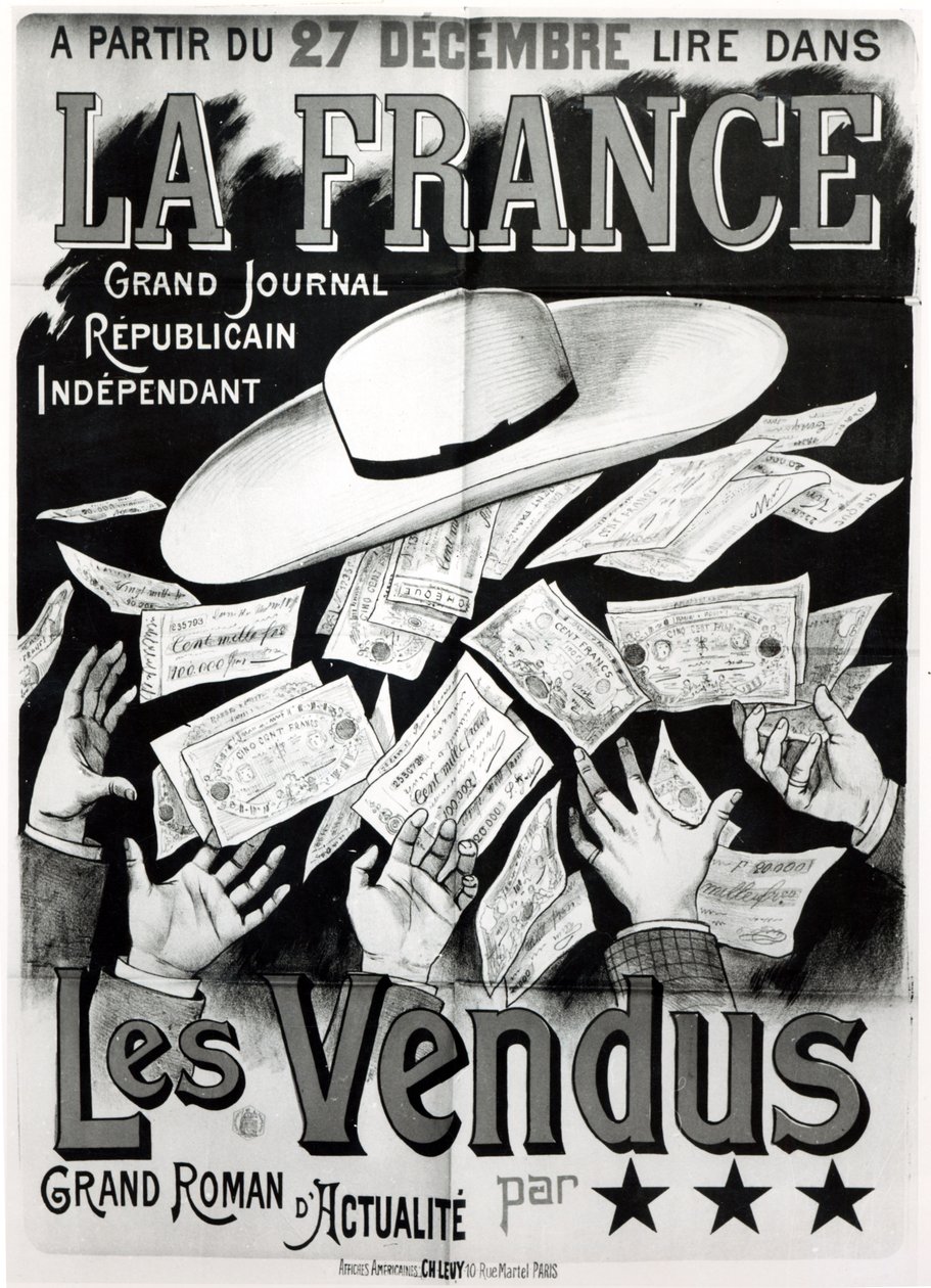 Poster ter promotie van de roman Les Vendus over de Panama-affaire, c. 1892-95 door French School
