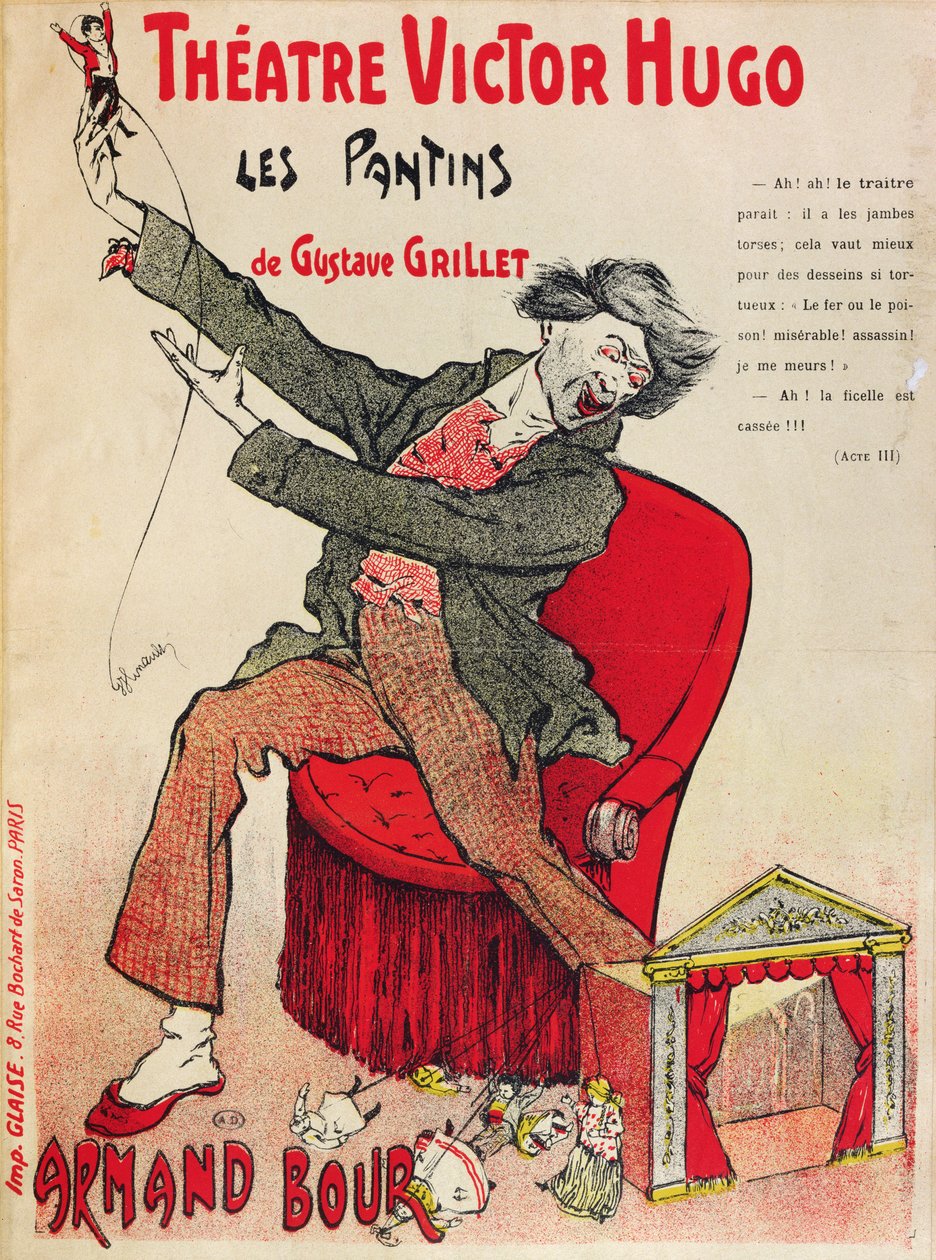 Poster voor Les Pantins door Gustave Grillet in het Theatre Victor Hugo, eind 19e eeuw door French School