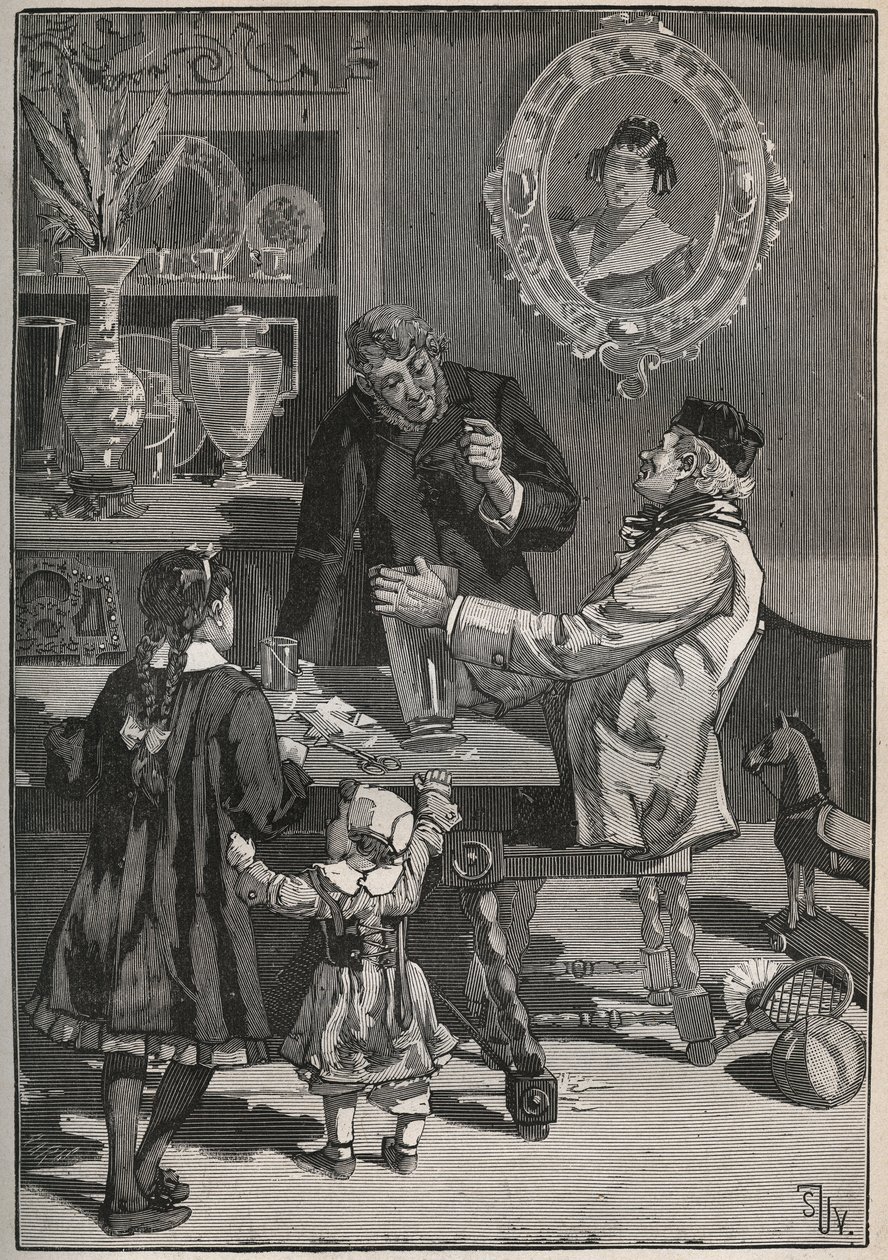 Potichomy, een 19e-eeuws proces om porseleinen vazen uit China en Japan na te bootsen. Gravure uit 1880 in 