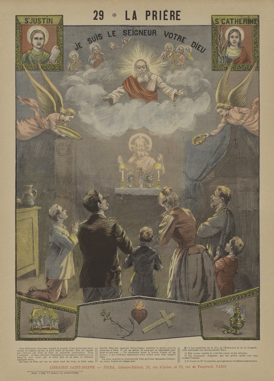 Gebed (kleurenlitho) door French School