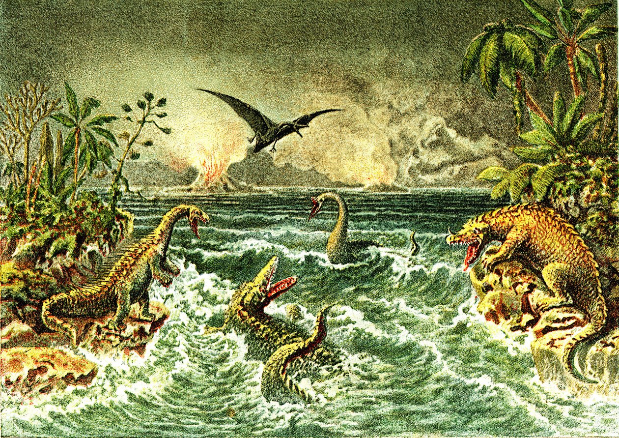 Primitieve Wereld (met dinosaurussen) - Secundaire Periode van de Prehistorie door French School