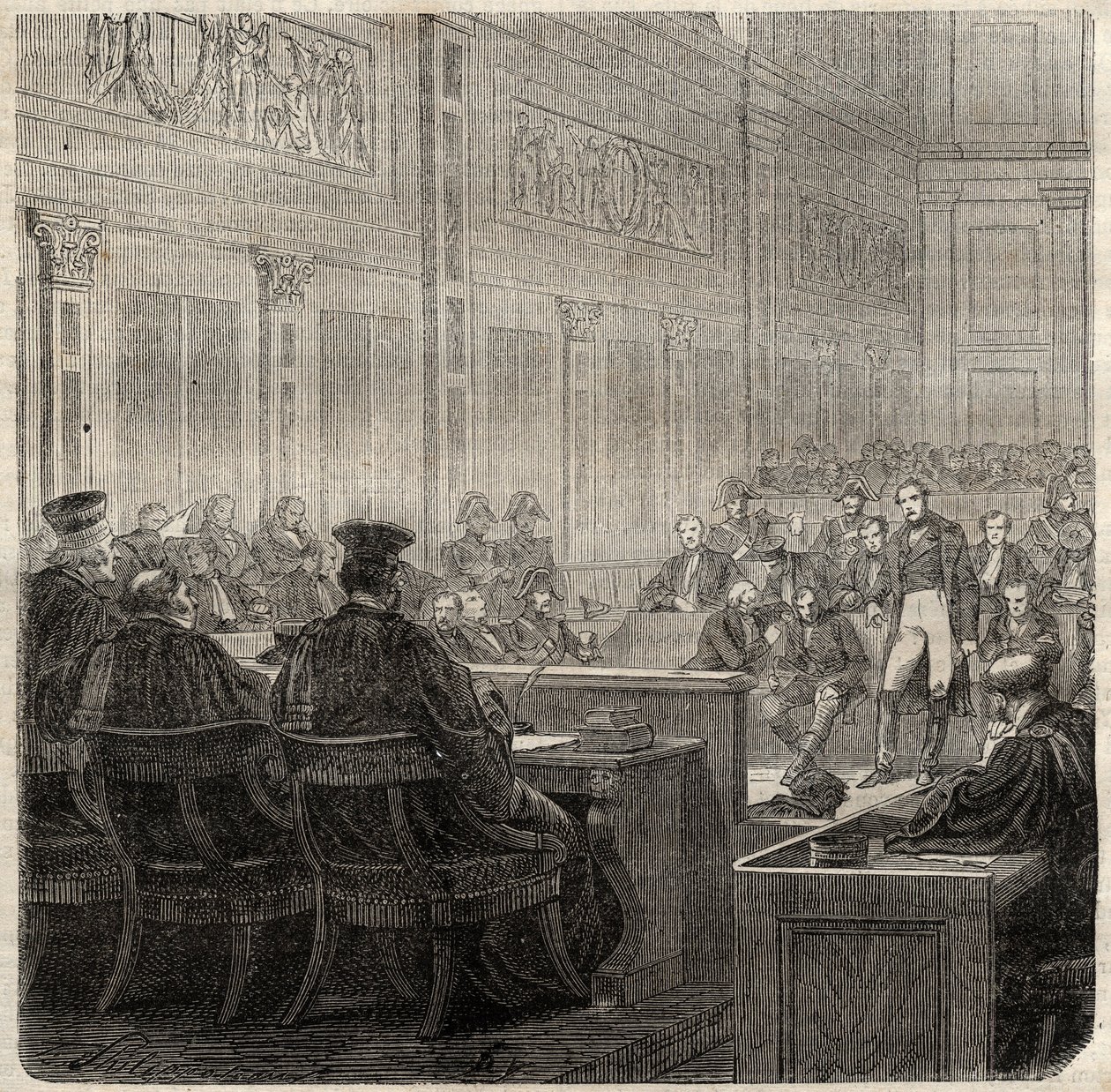 Proces door het Koninklijk Hof van Poitiers van Generaal Jean Baptiste Breton (Jean-Baptiste) genaamd Berton (1769-1822) in 1822 door French School