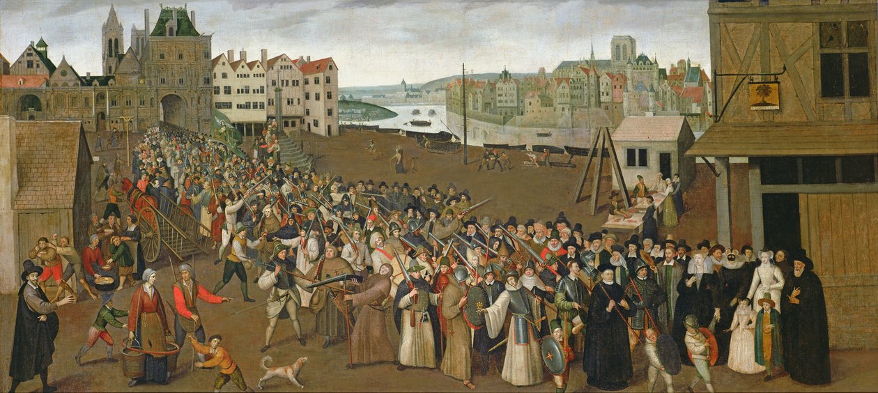 Processie van de Heilige Liga op de Place de Grève, vertrekkend van de Saint-Jean Boog, Parijs, 1590-3 door French School