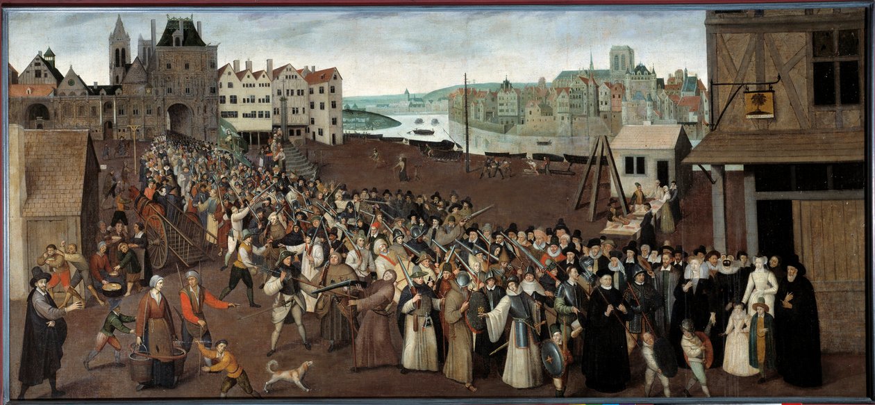 Processie van de Liga op Place de Greve, vertrekkend vanuit de Arcade van Saint Jean in Parijs door French School
