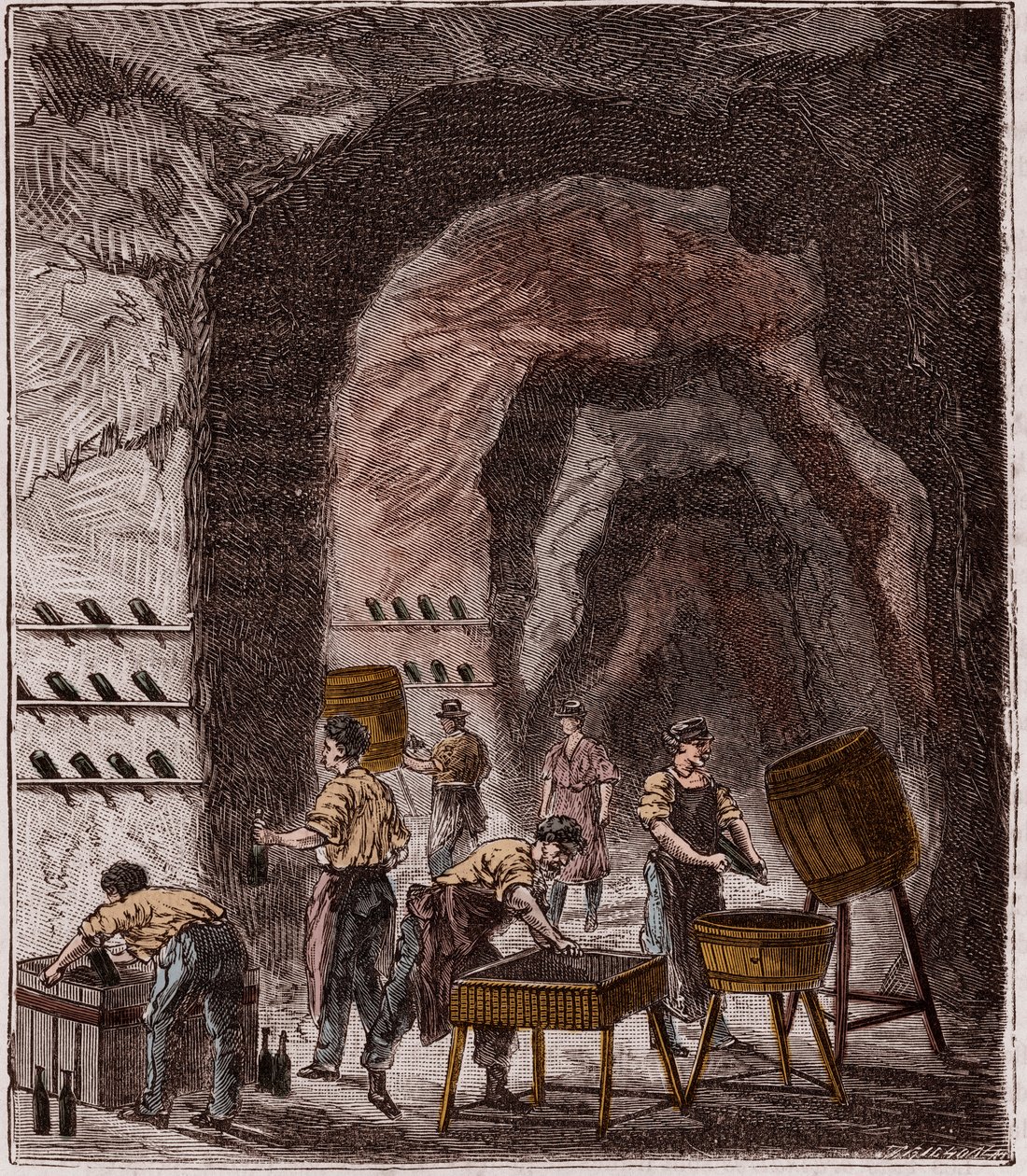 Productie van champagne - Fabrication du Champagne - Gravure in 