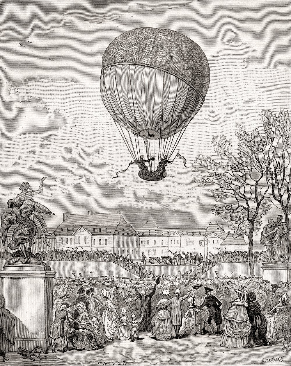 Professor Jacques Charles en Nicolas-Louis Robert vliegen met 