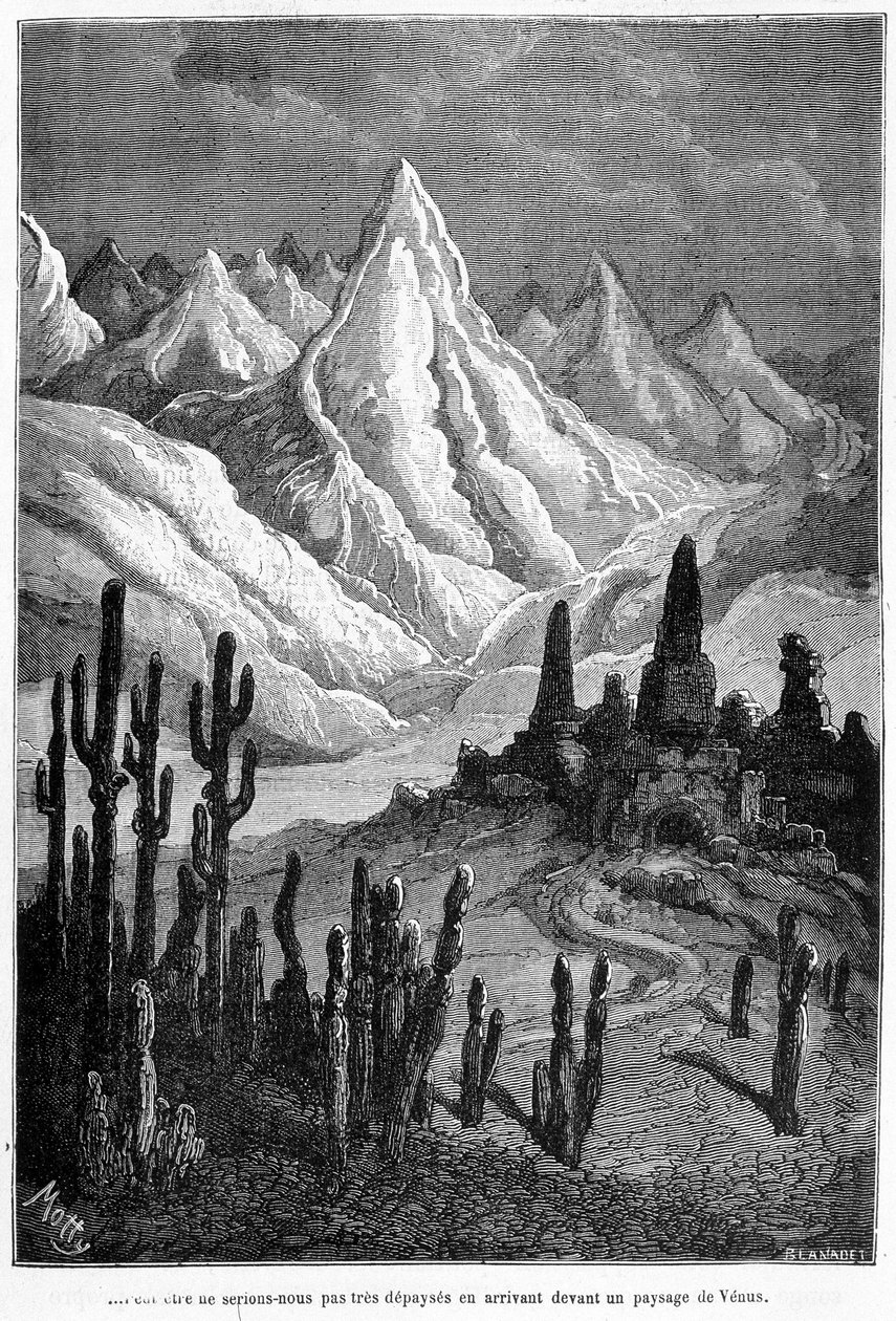 Imaginair landschap van Venus - in "De landen van de hemel" door Camille Flammarion, ed. Marpon & Flammarion, Parijs door French School
