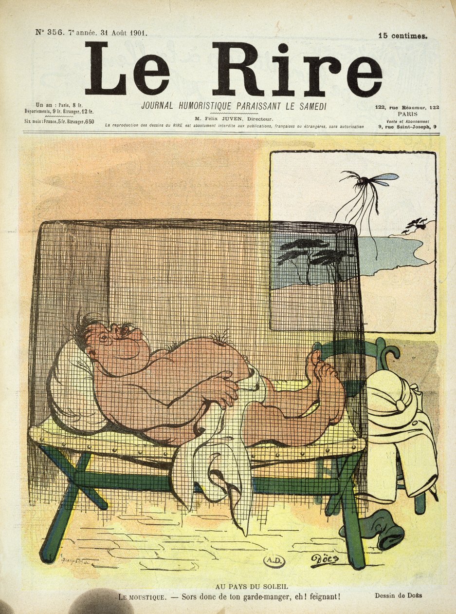 Bescherming tegen muggen in de koloniën, uit Le Rire, 31 augustus 1901 door French School