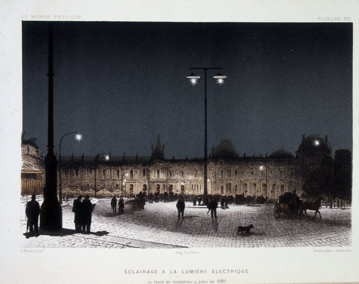 Openbare verlichting met elektrisch licht op de Place du Carrousel in Parijs 1883 - in 