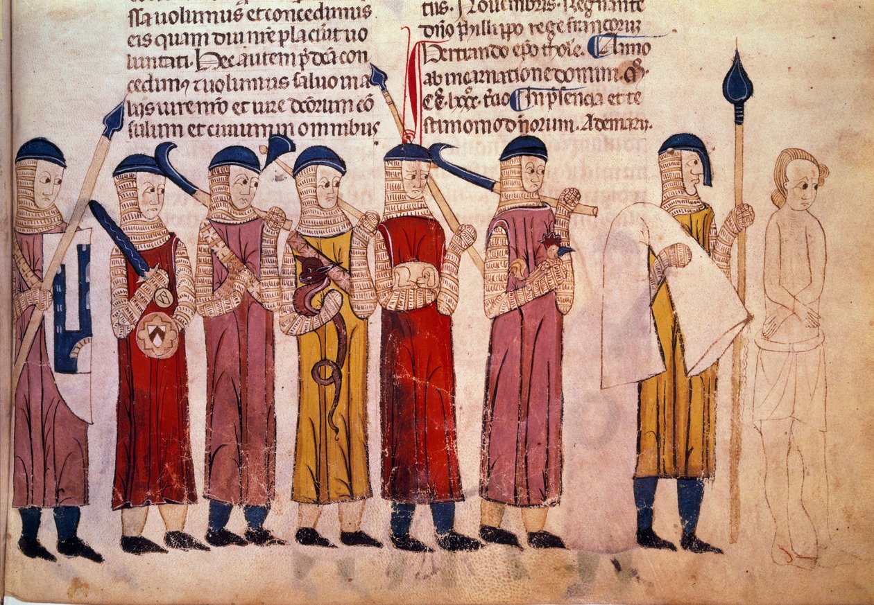Straf van de schuldige. Miniatuur uit het manuscript Toulouse customs door French School