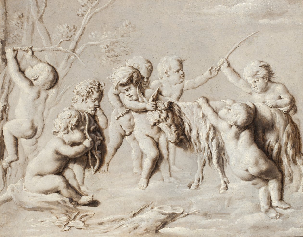 Putti spelen met de geit Amalthea door French School