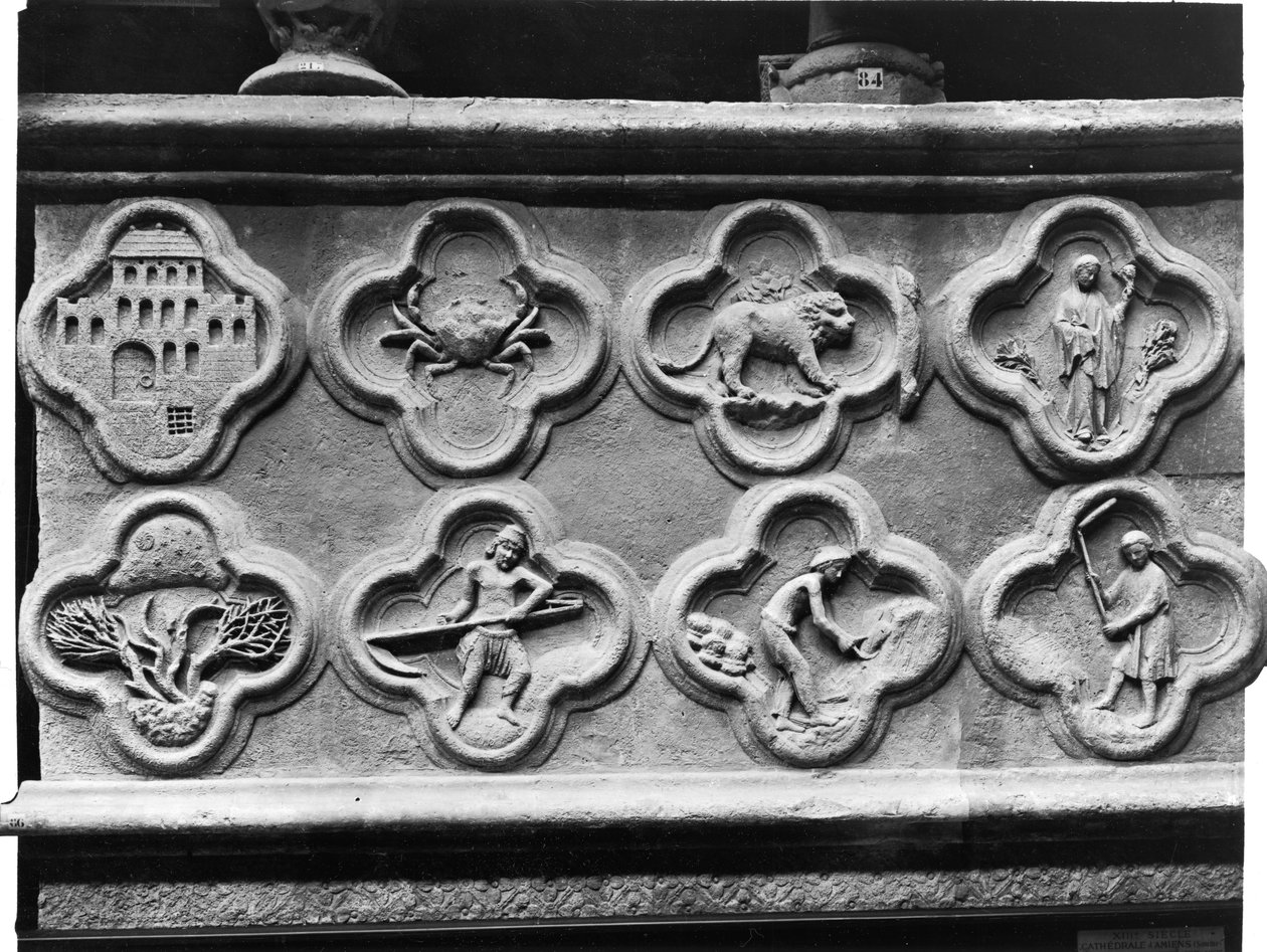 Vierpassen van de Profeet Aggee: de Tempel herbouwd, en de droge Aarde, en vierpassen met de Tekens van de Dierenriem en de Arbeid van het Jaar, van de Kathedraal van Notre-Dame in Amiens door French School