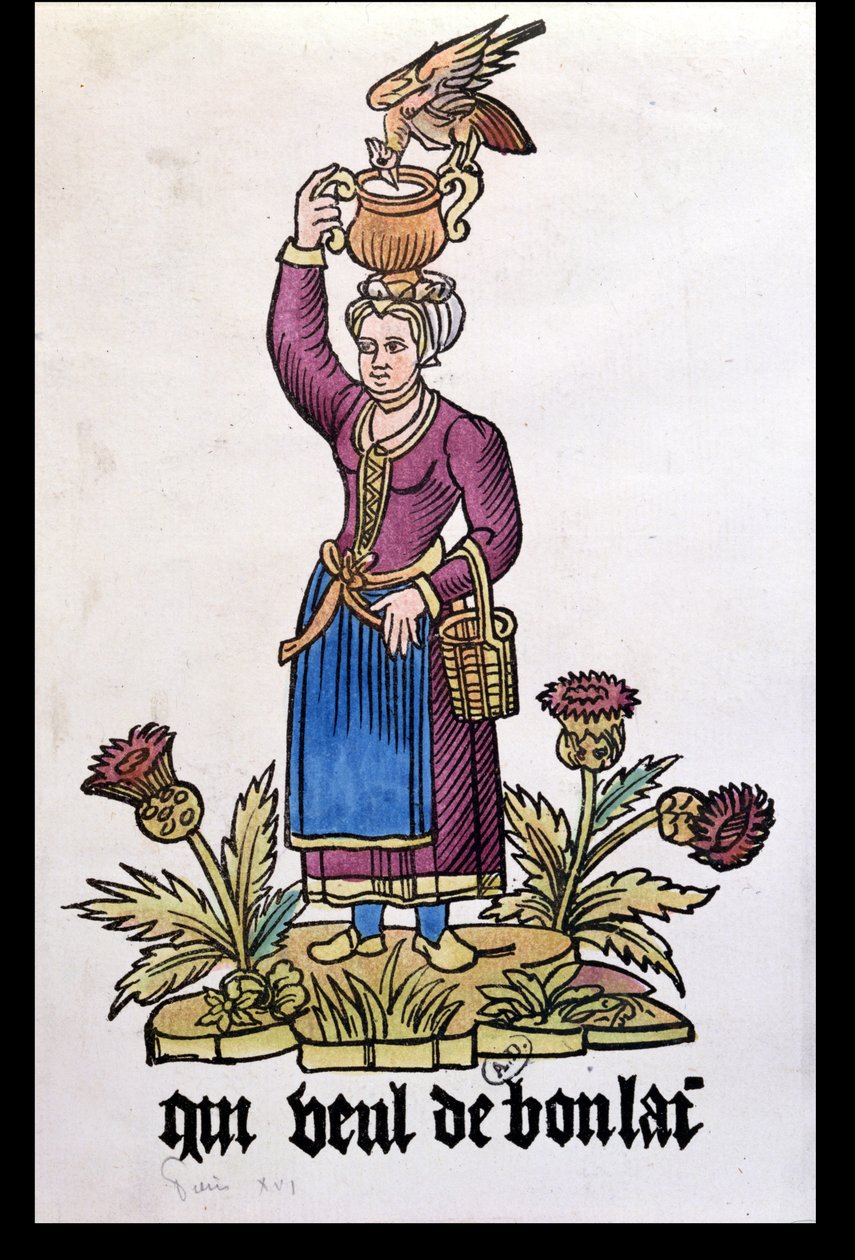 Qui Veut du Bon Lait, melkmeisje uit de serie Les Cris de Paris, kopie van een editie uit 1515 door French School
