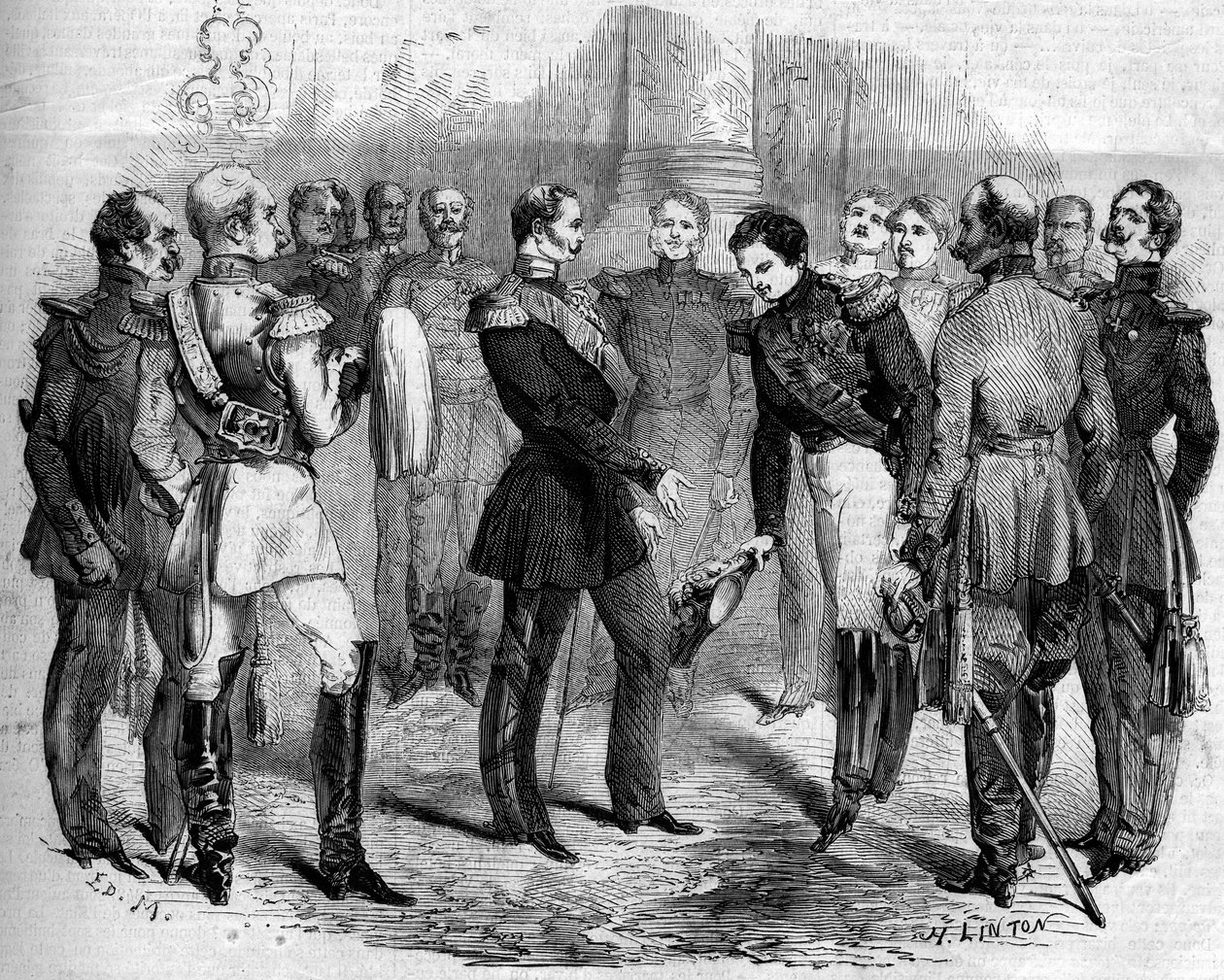 Ontvangst van de Franse keizer Napoleon III (1808-1873) door de Russische tsaar Alexander II (1818-1881) in Warschau (Polen) door French School