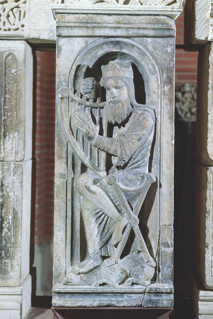 Reliëf met koning David die harp speelt, uit La Daurade door French School