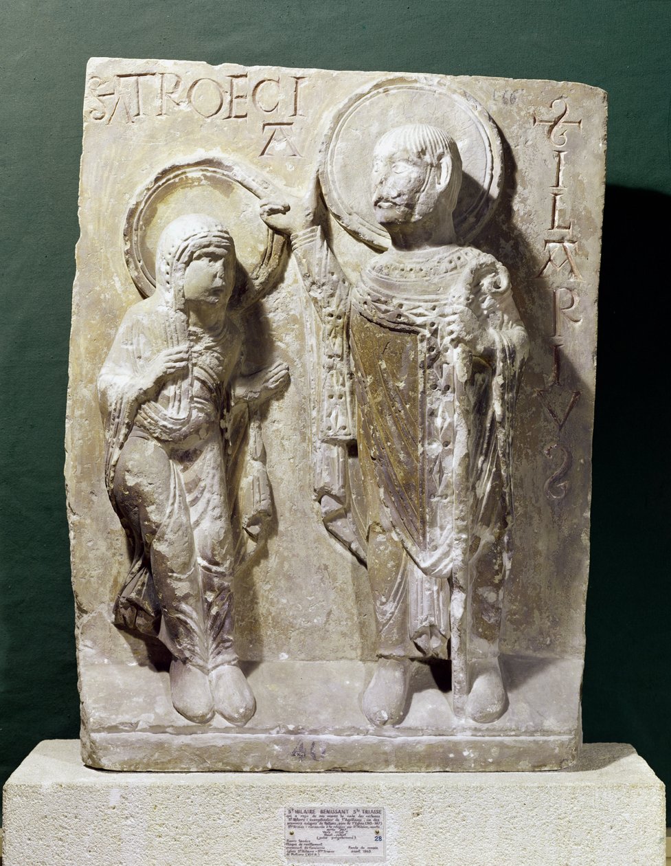 Reliëf met St. Hilary van Poitiers die St. Triaise zegent, ca. 1150 door French School