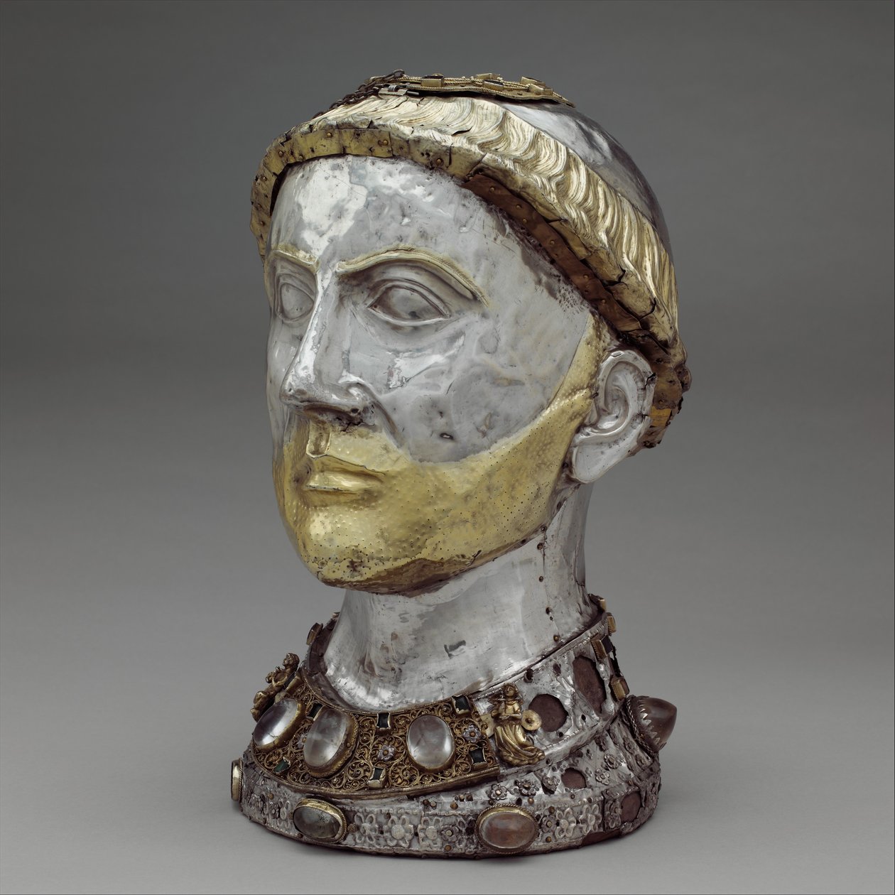 Reliekschrijnbuste van Sint Yrieix, c.1220-40 (verguld zilver met bergkristal, edelstenen en glas) door French School