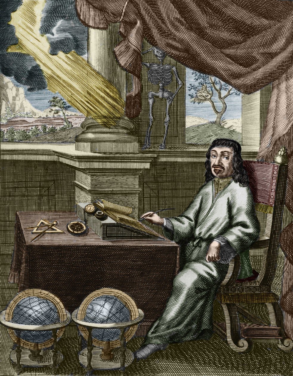René Descartes (handgekleurde gravure) door French School