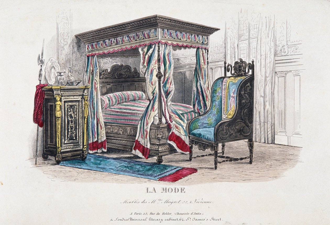 Interieur in renaissancestijl herzien in de smaak van het Napoleon III-tijdperk (gravure) door French School