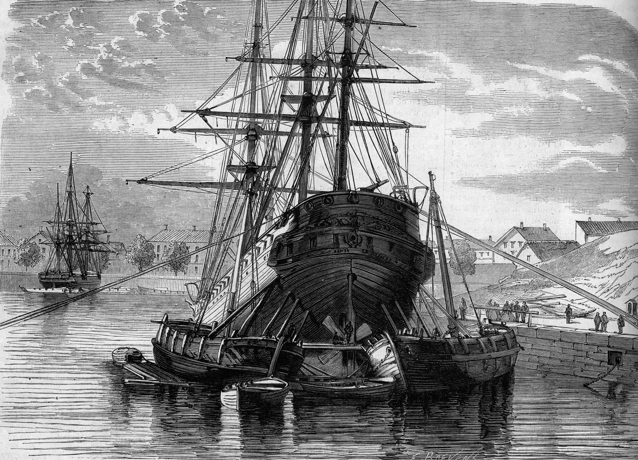 Reparatie van een schip (de stoomboot 