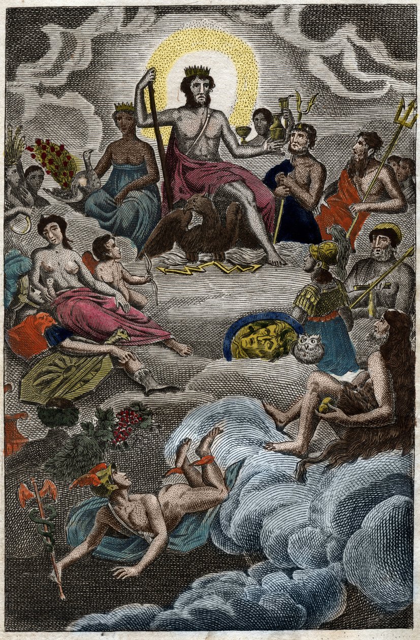 Voorstelling van de Vergadering van de Goden op de berg Olympus of Twaalf Olympiërs. Uit 